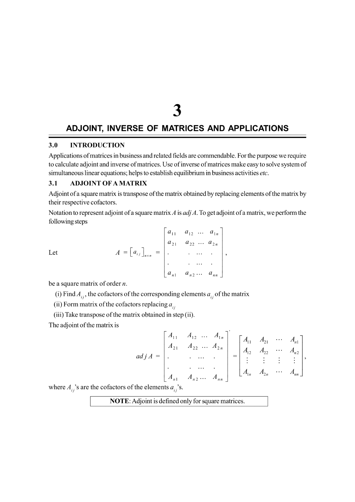 ADJOINT, INVERSE OF MATRICES AND APPLICATIONS | BUSINESS MATHEMATICS , B. Com. Sem. 2