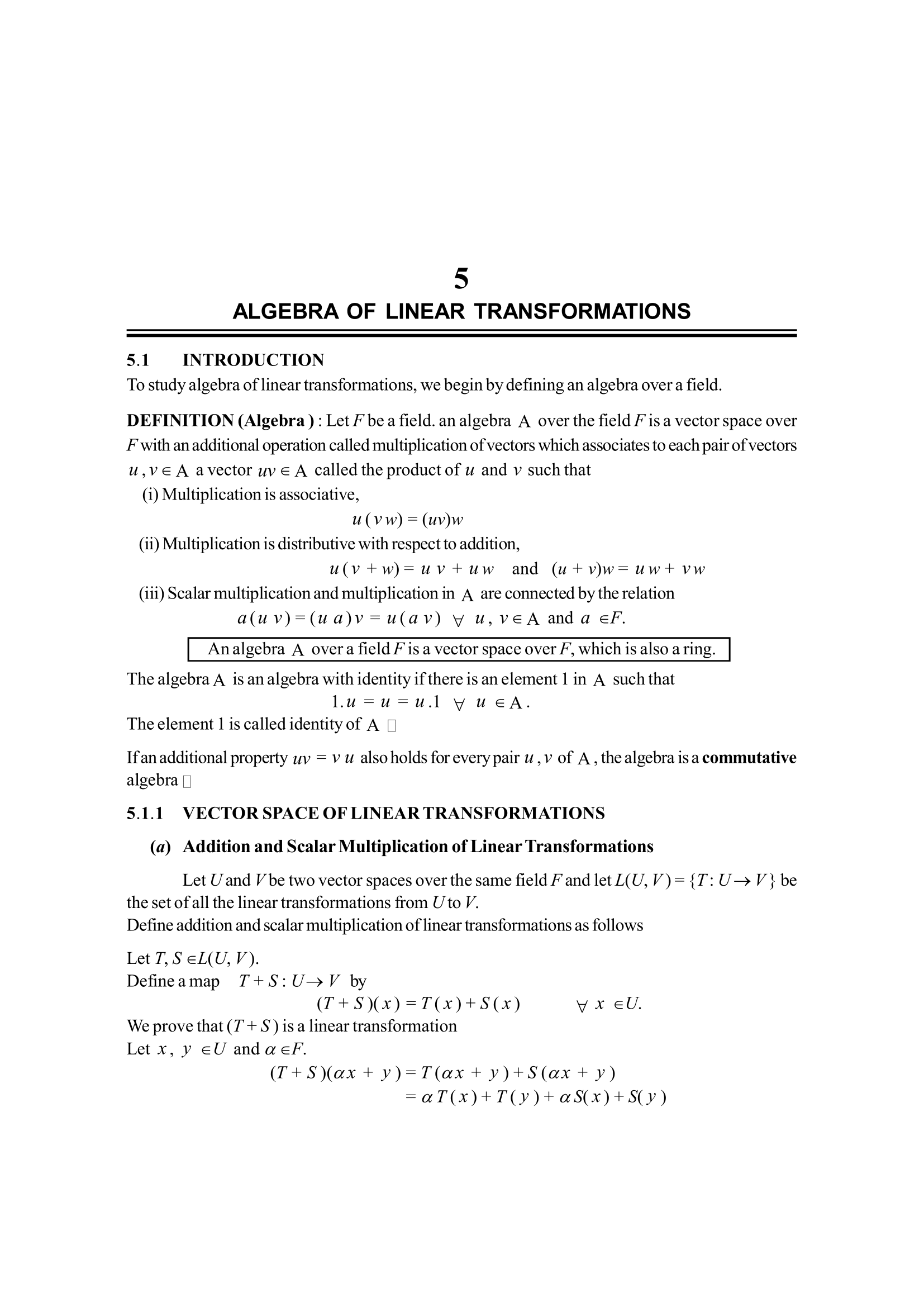 ALGEBRA OF LINEAR TRANSFORMATIONS | LINEAR ALGEBRA , B. Sc. Sem. VI
