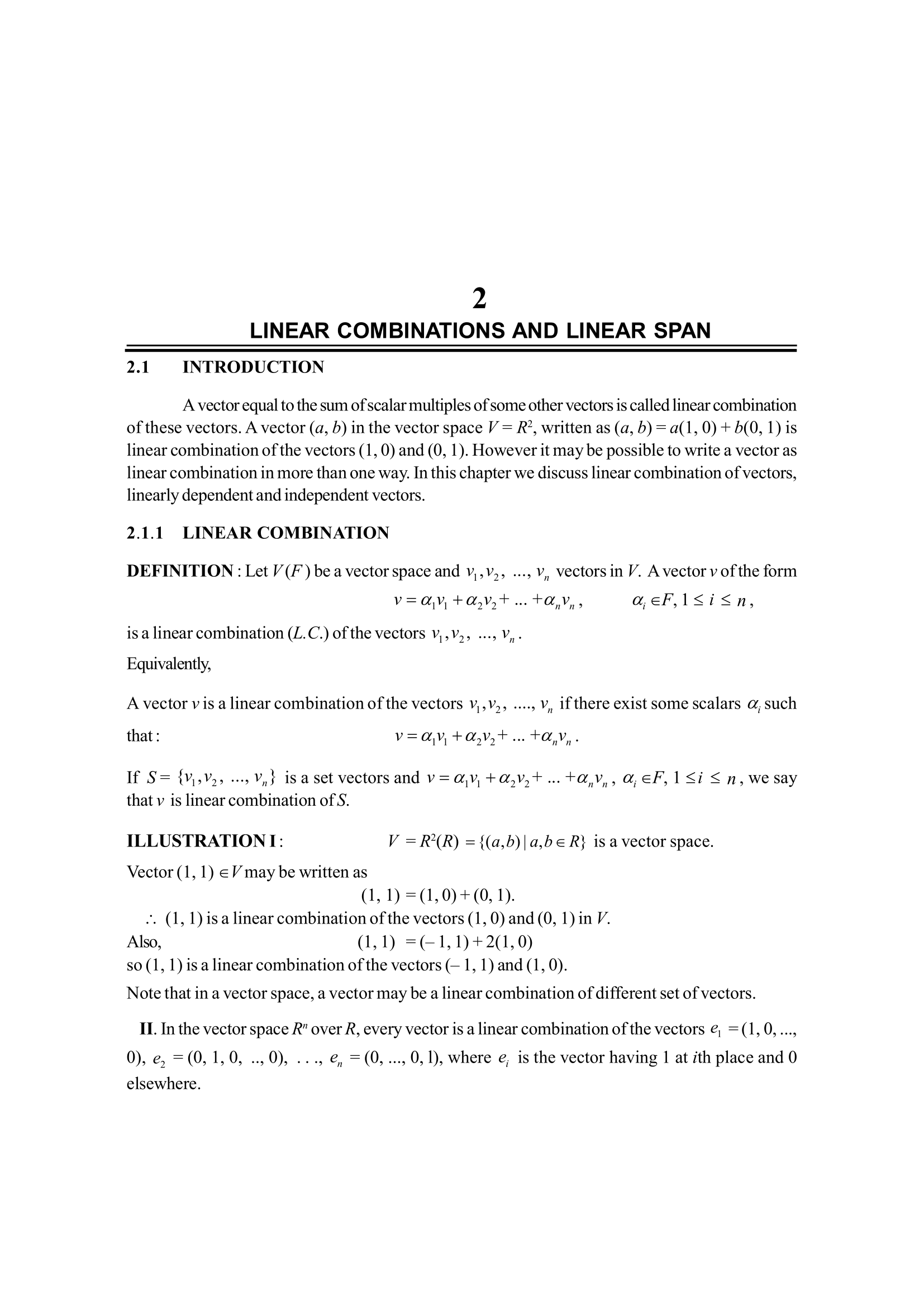 LINEAR COMBINATIONS AND LINEAR SPAN | LINEAR ALGEBRA , B. Sc. Sem. VI