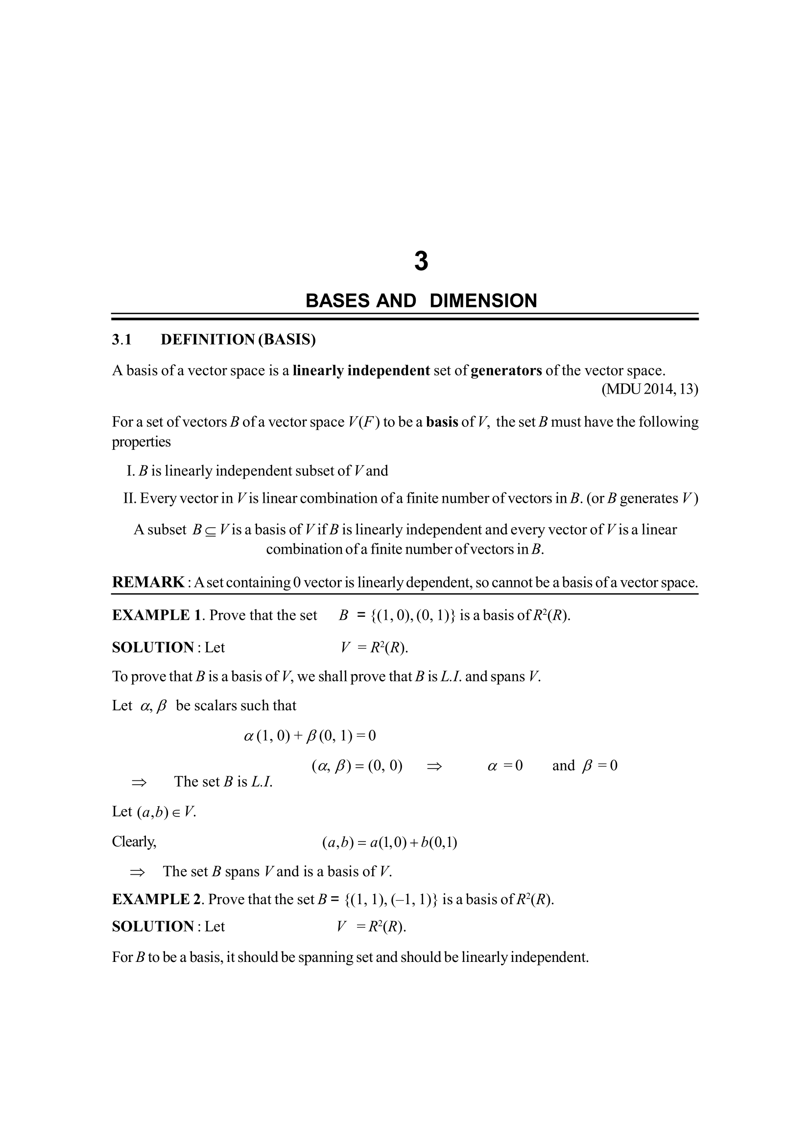 BASES AND DIMENSION | LINEAR ALGEBRA , B. Sc. Sem. VI