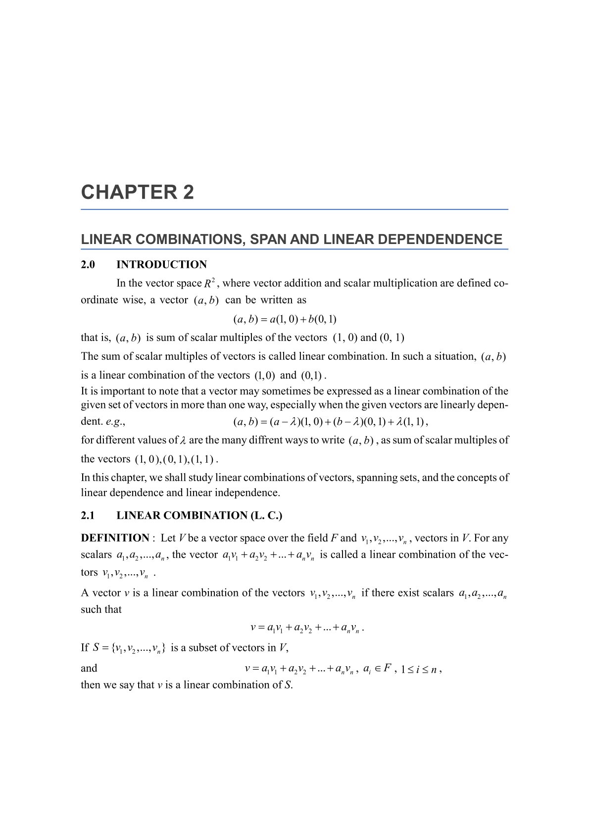 Chapter 2, Linear comb
