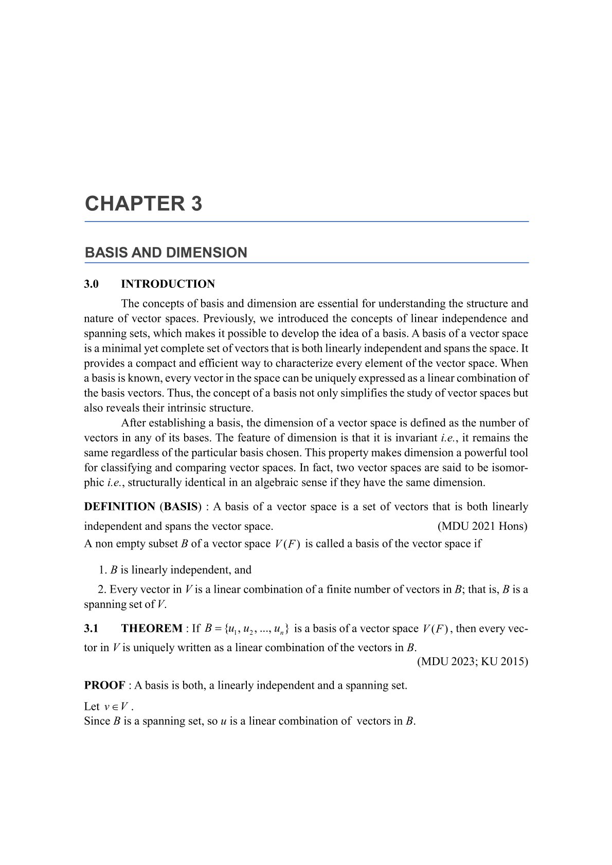Chapter 3, Basis and dimension