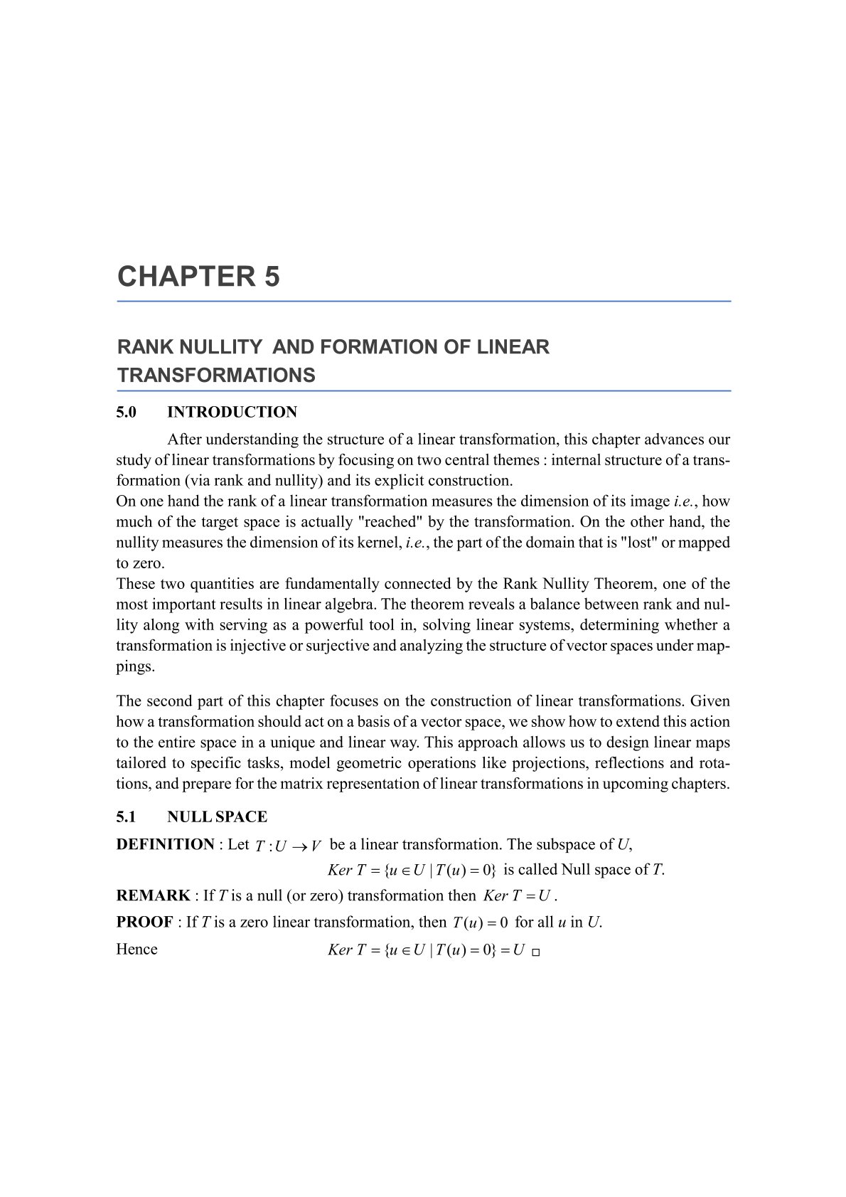 Chapter 5, Rank and Nullity