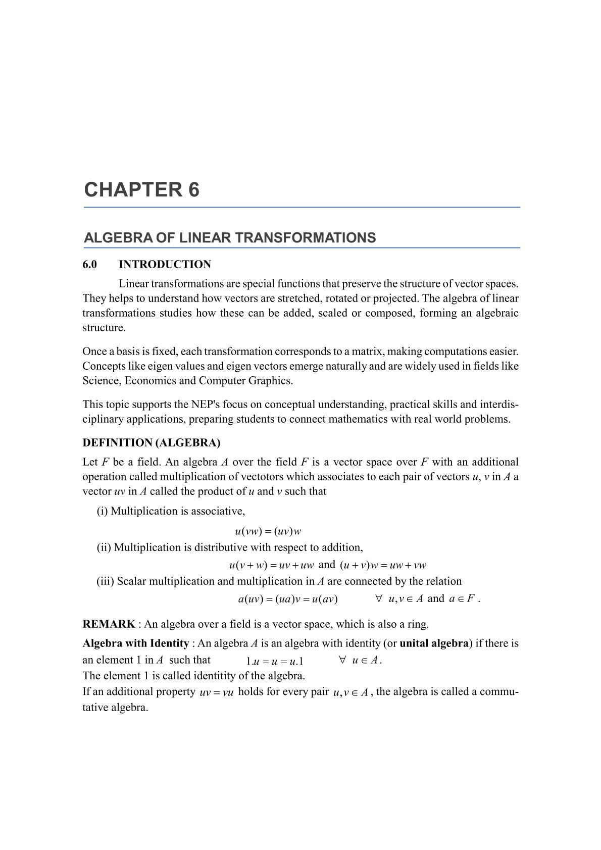 Chapter 6, Algebra of LT